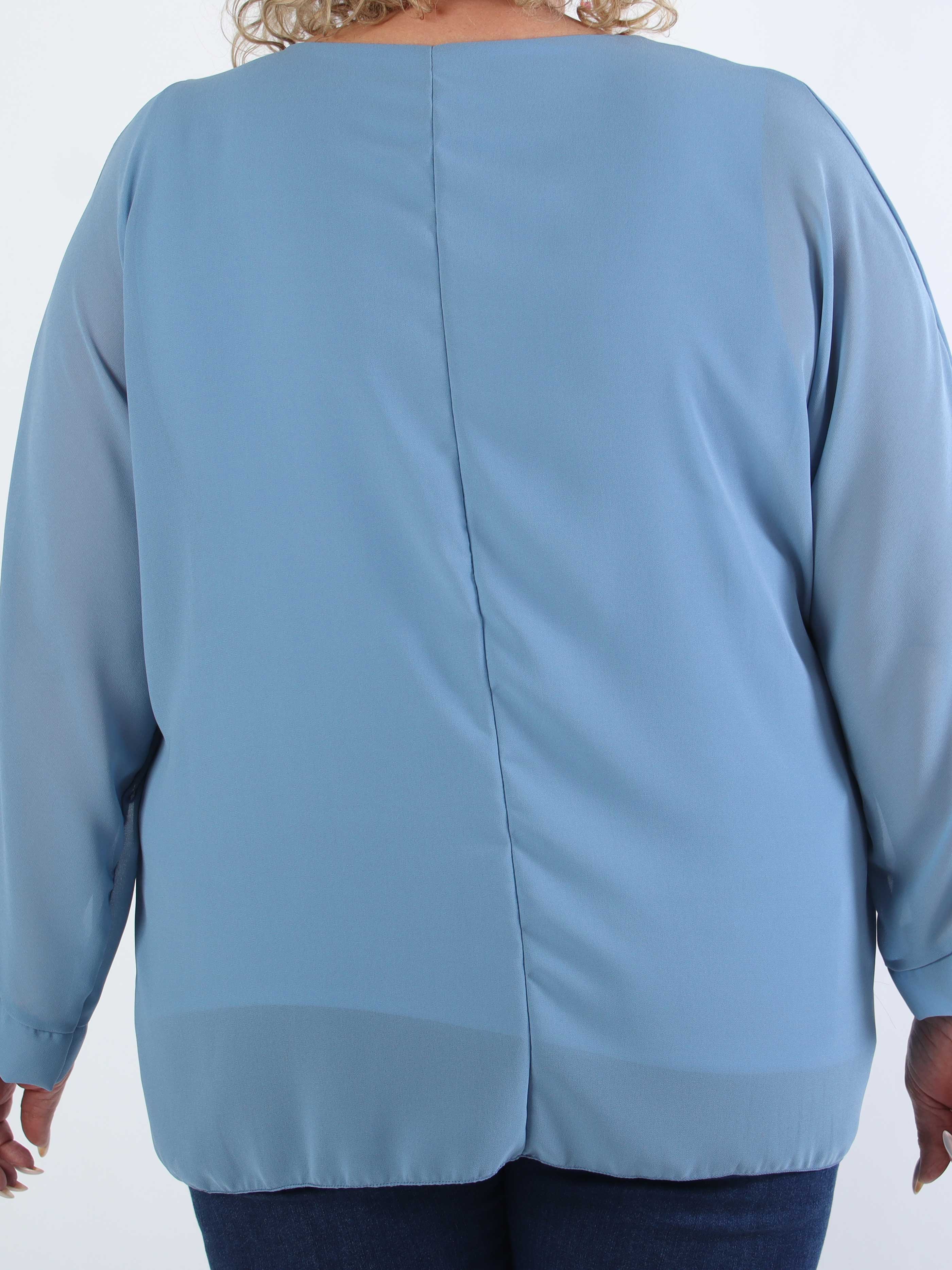 Flores - Plus size-tunika med chiffonglager och halvgenomskinliga ärmar